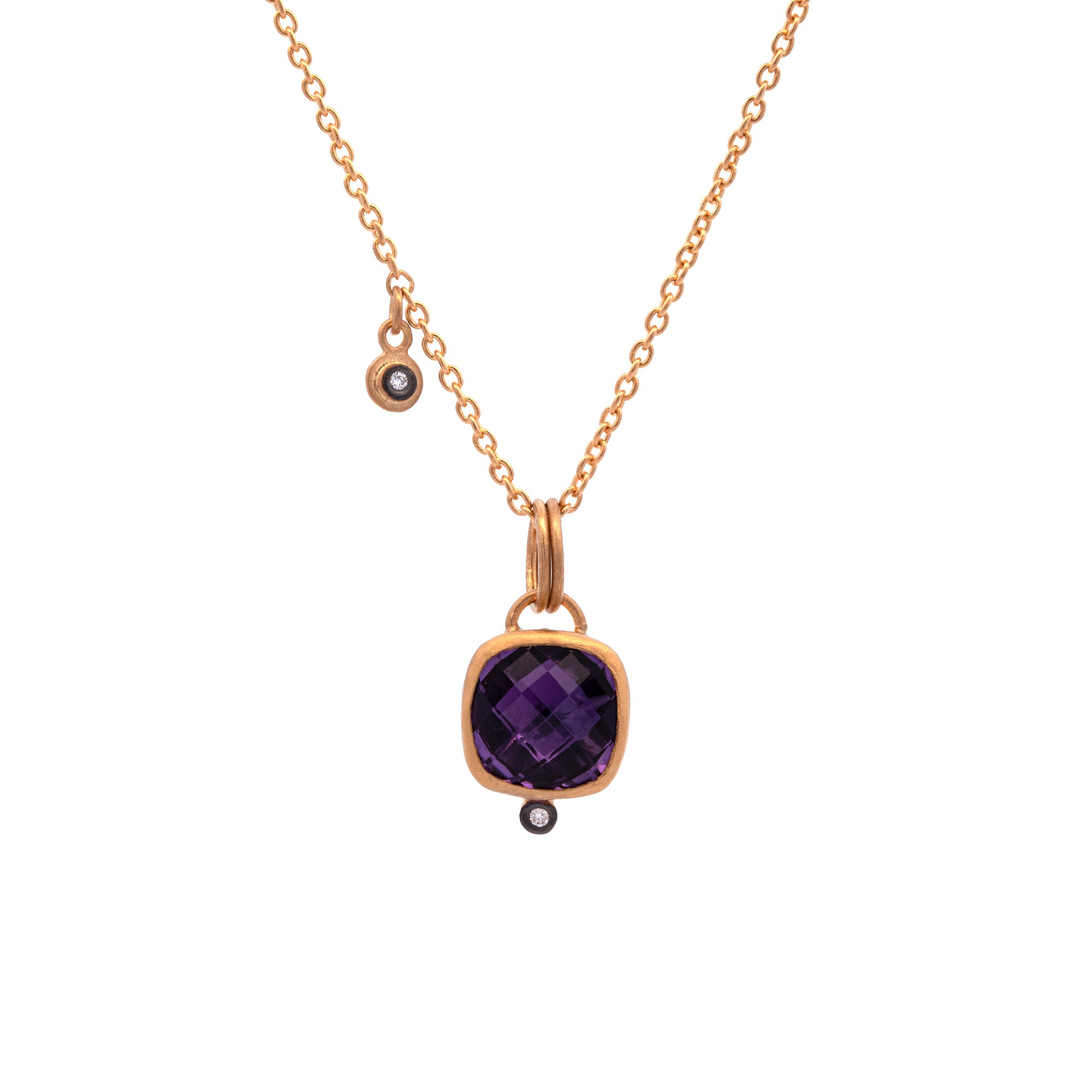 22K And 18K Yellow Gold Amethyst And Diamond Accent Pendant With 20 In