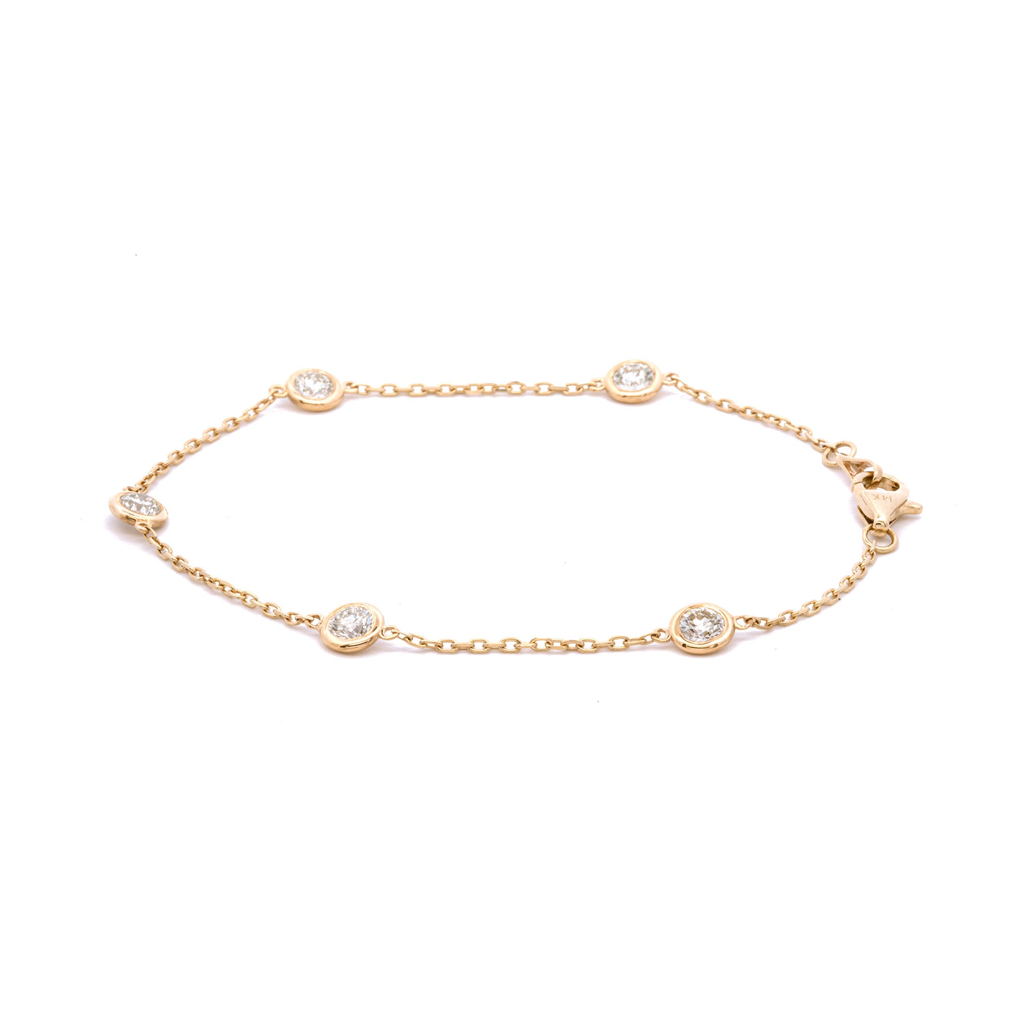 14K Yellow Gold 1.00ctw Diamond Station Bracelet