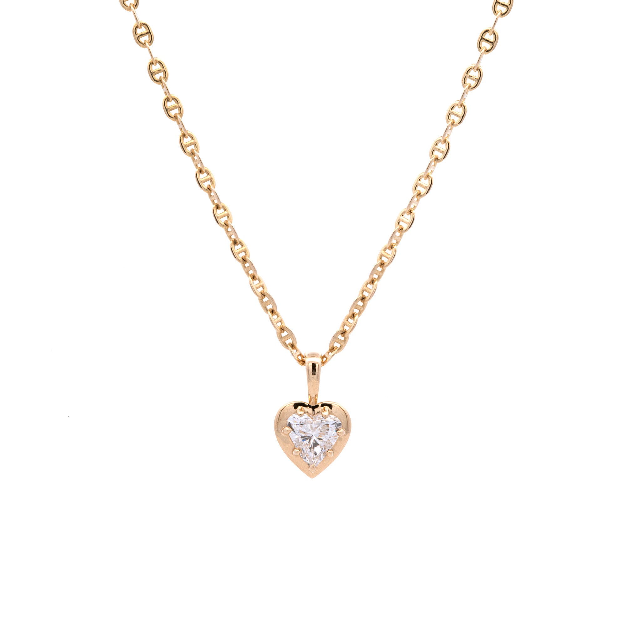 14K Yellow Gold Diamond Heart Pendant And 18 Inch Flattened Anchor Lin