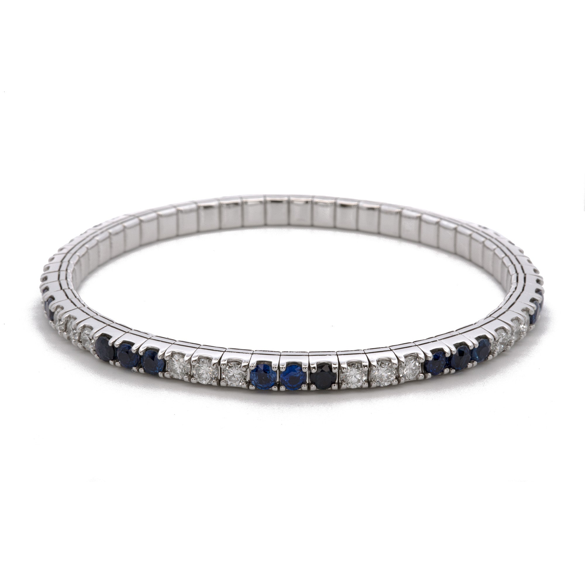 14K White Gold Sapphire and Diamond Stretch Bracelet