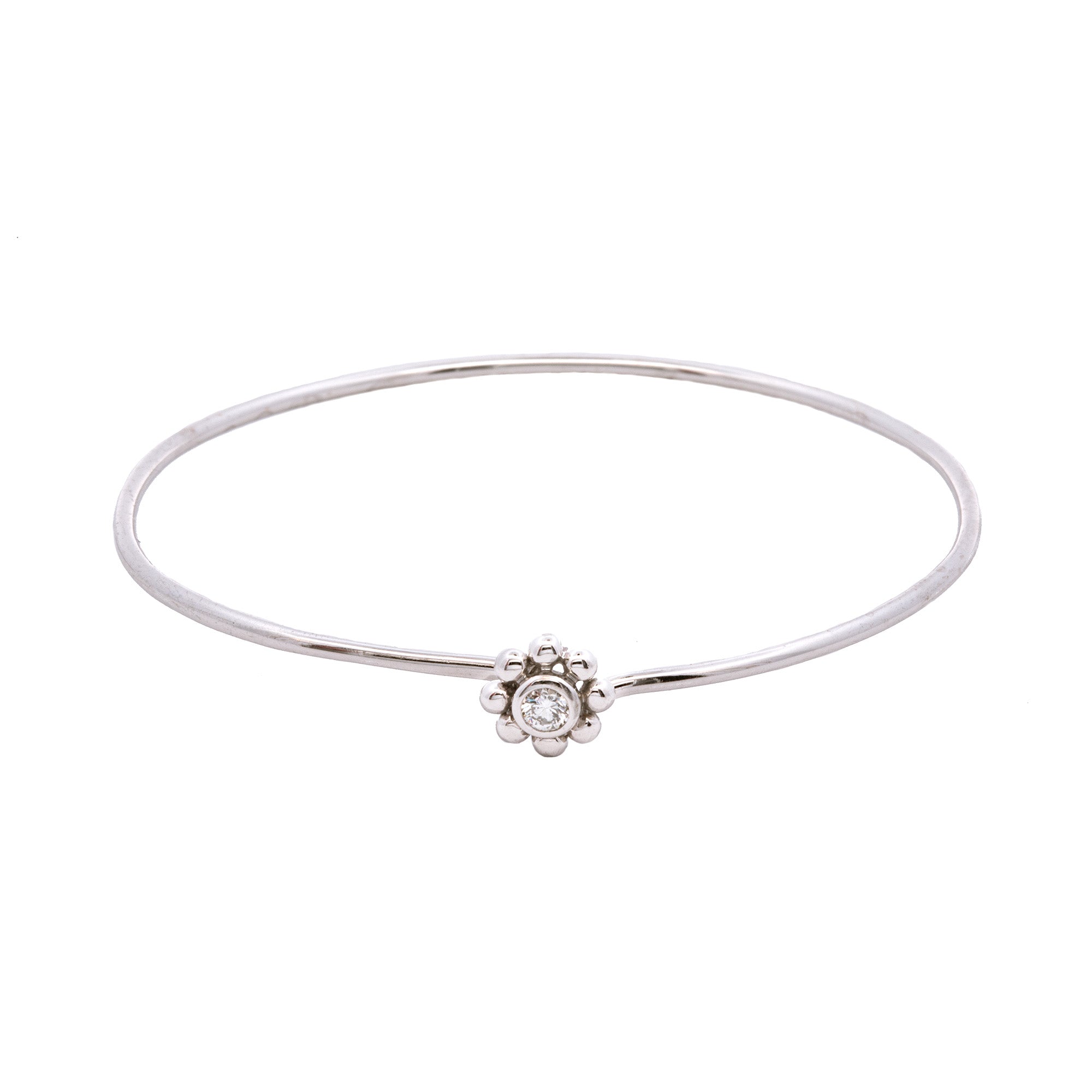 18K White Gold 'Tiffany & Co.' Bangle Bracelet With Diamond Flower