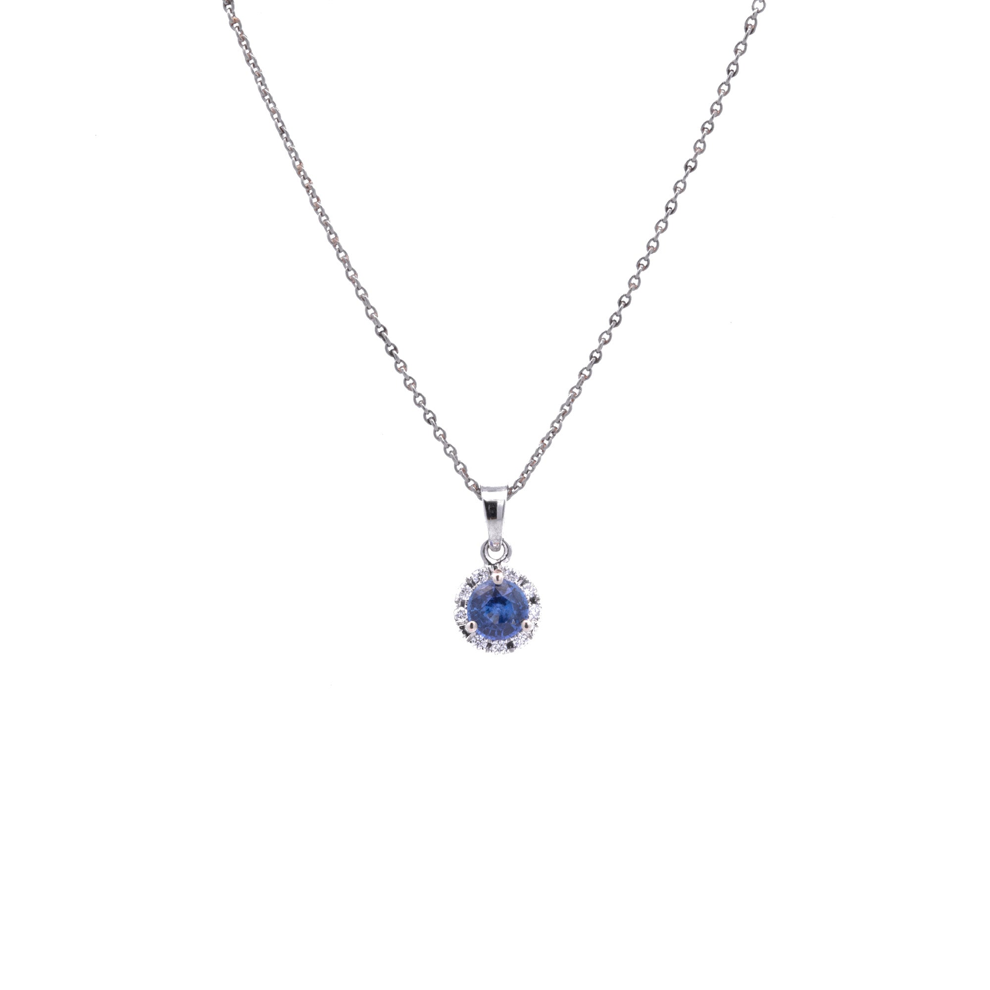 Dainty White Gold Pendant with Ceylon Blue Sapphire & Diamonds