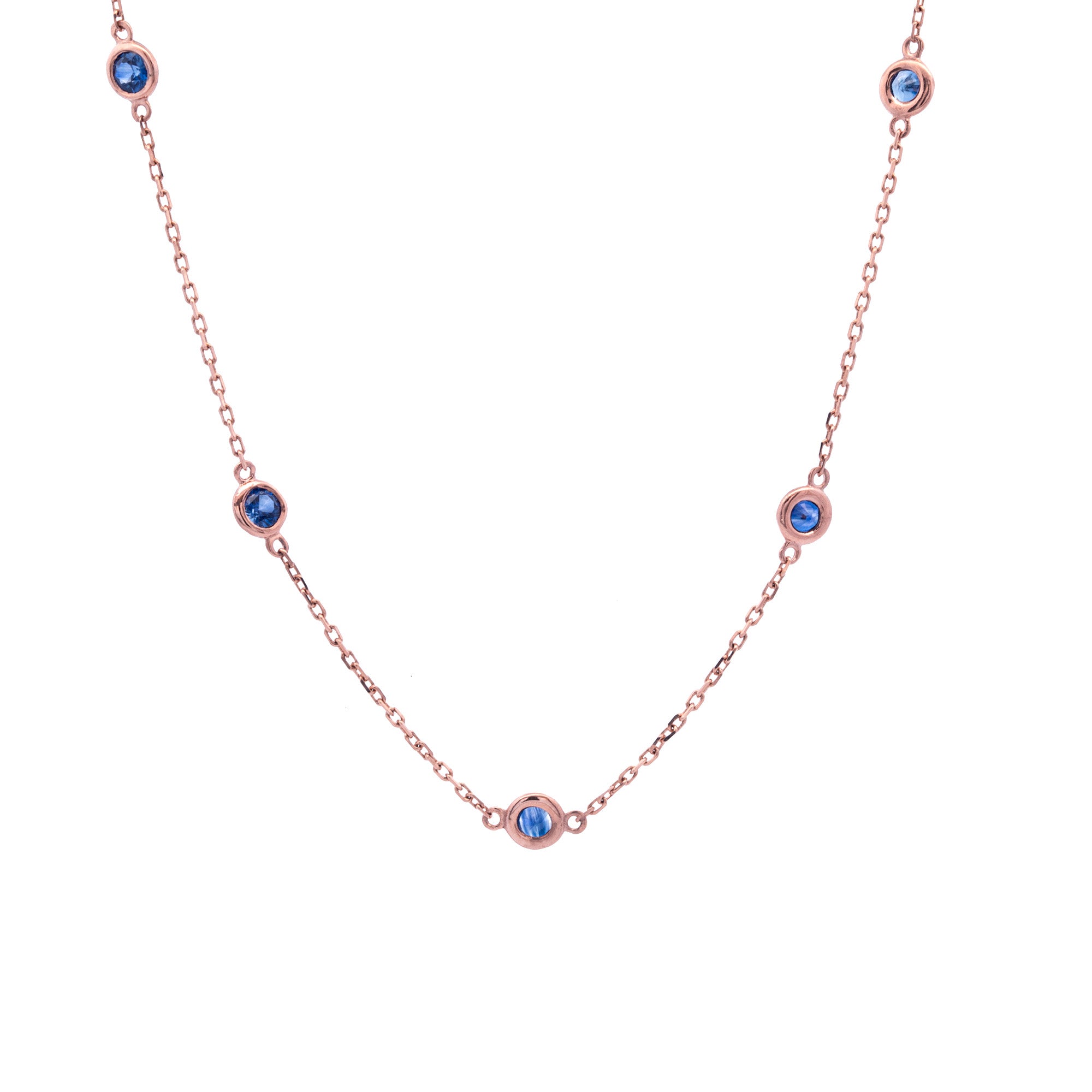 14K Rose Gold Sapphire Station Necklace