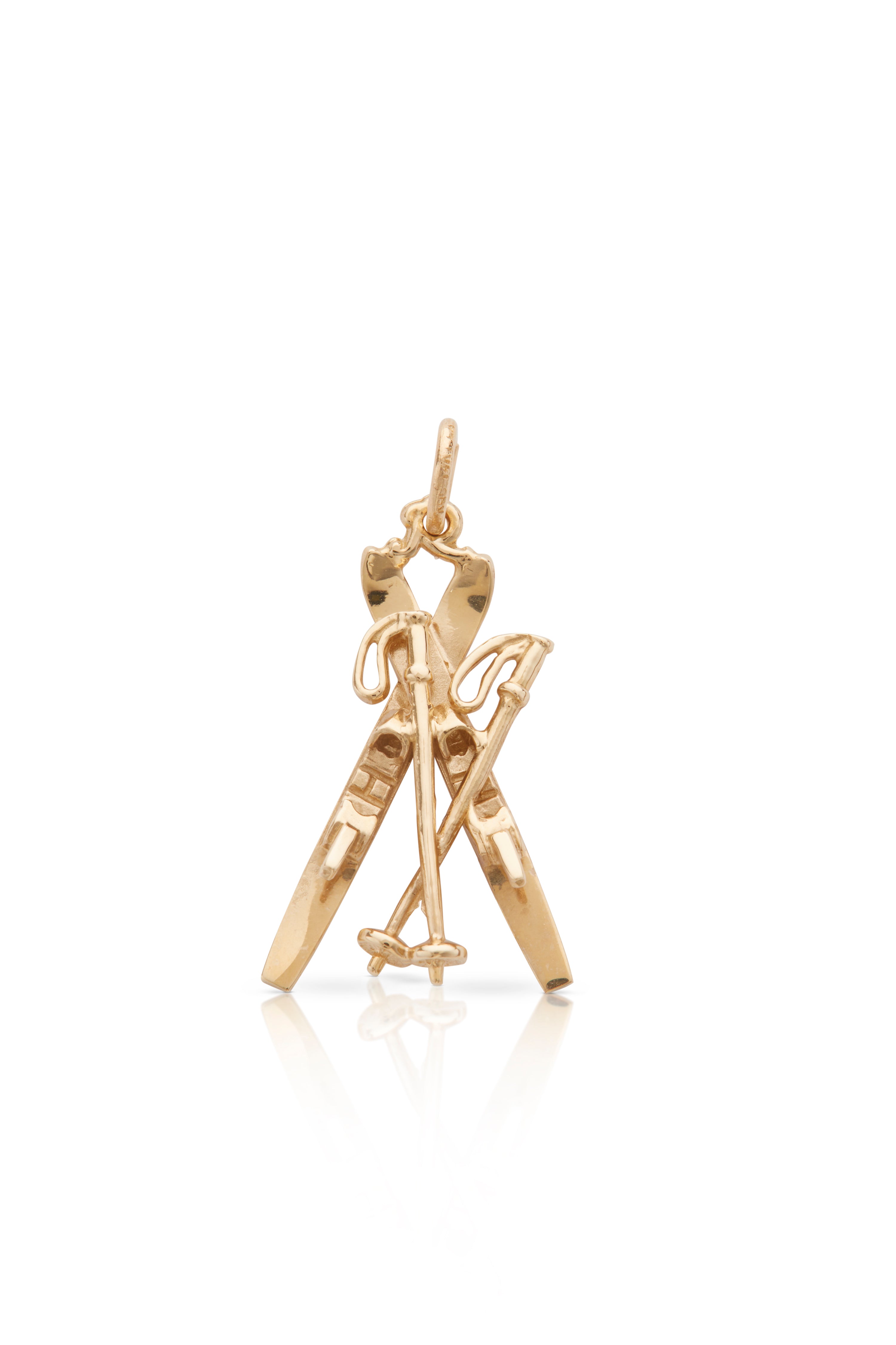 14K Yellow Gold popular Dainty Skier Unisex Charm