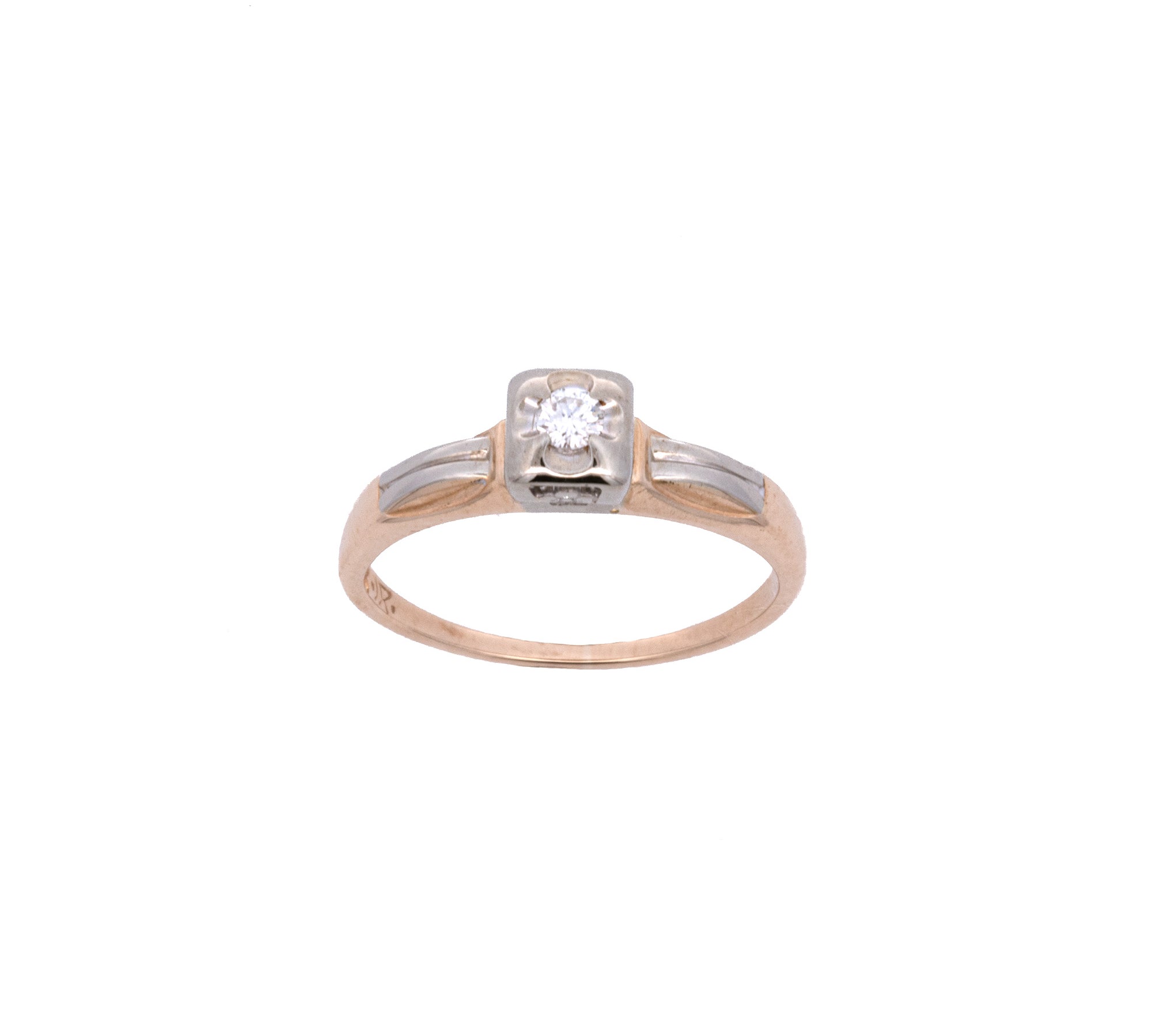 14K Yellow and White Gold Round Brilliant Diamond Ring