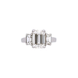Platinum Three Stone Emerald Cut Diamond Ring