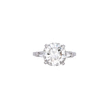 Platinum Round Brilliant Cut Diamond Solitaire Ring With Tapered Baguette Diamonds