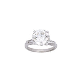 Platinum Round Brilliant Cut Diamond Solitaire Ring With Tapered Baguette Diamonds