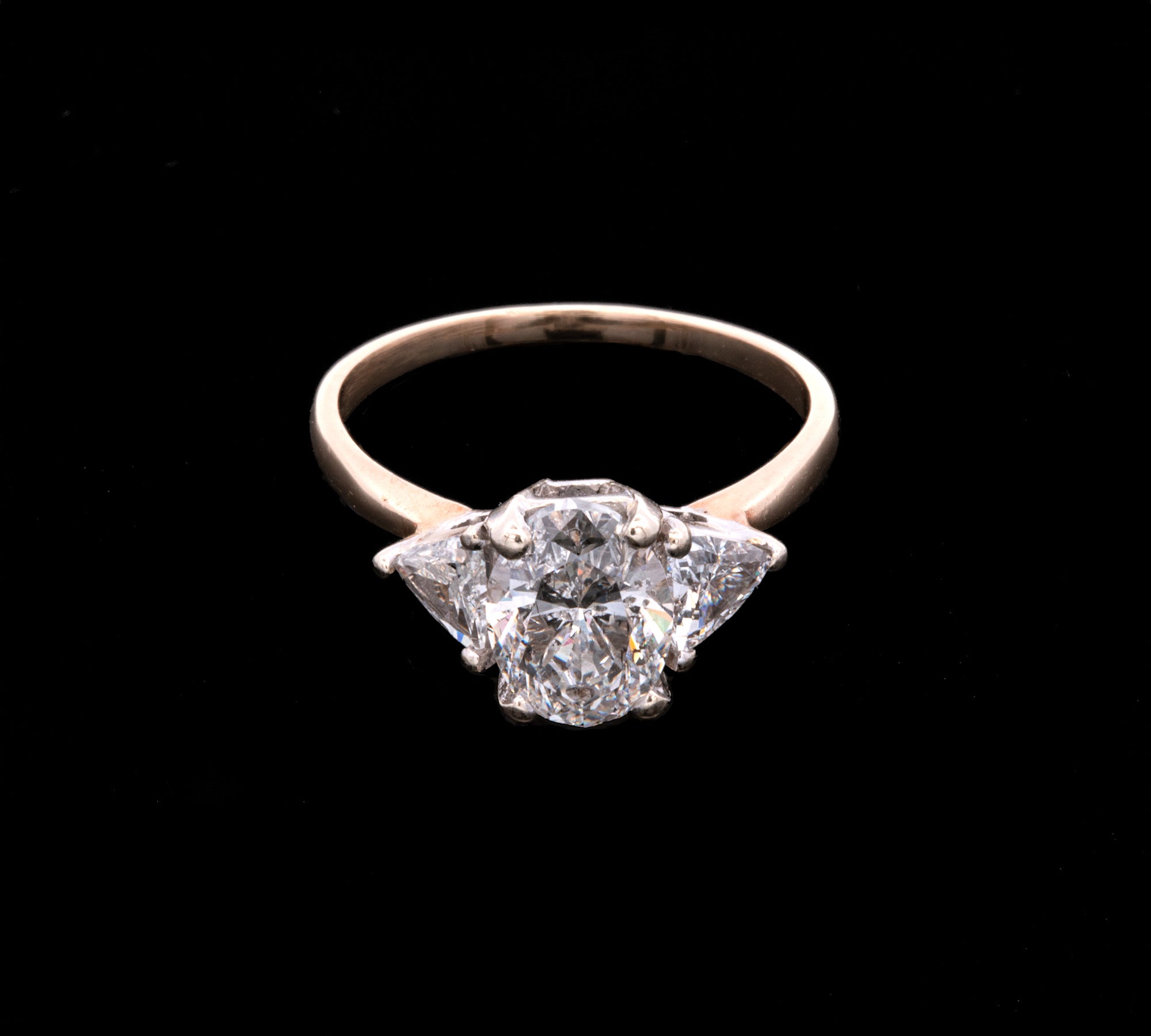 14K Yellow And White Gold Oval And Trillion Diamond Ring
