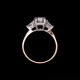 14K Yellow And White Gold Oval And Trillion Diamond Ring