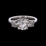 Platinum Old European Cut Diamond Three Stone Engagement Ring