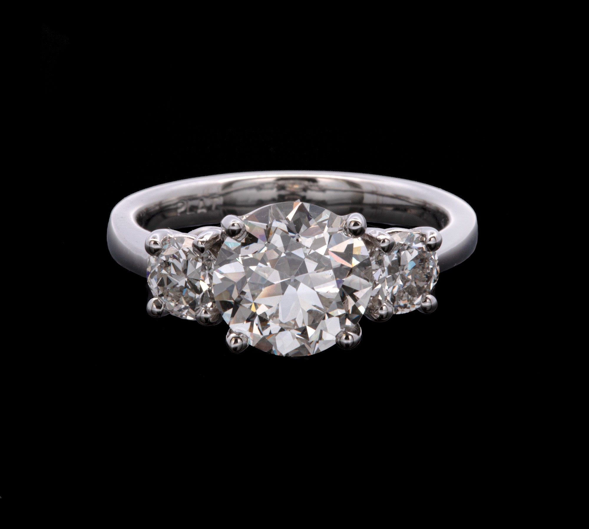 Platinum Old European Cut Diamond Three Stone Engagement Ring