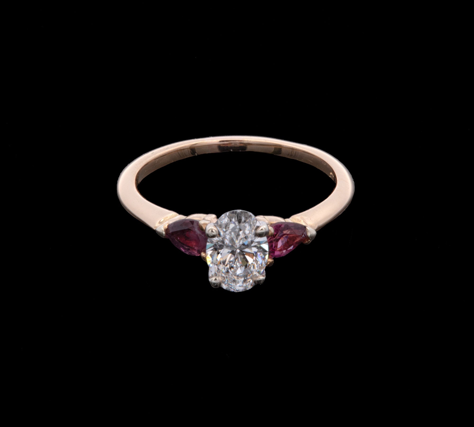 14K Yellow Gold Oval Diamond And Ruby Ring