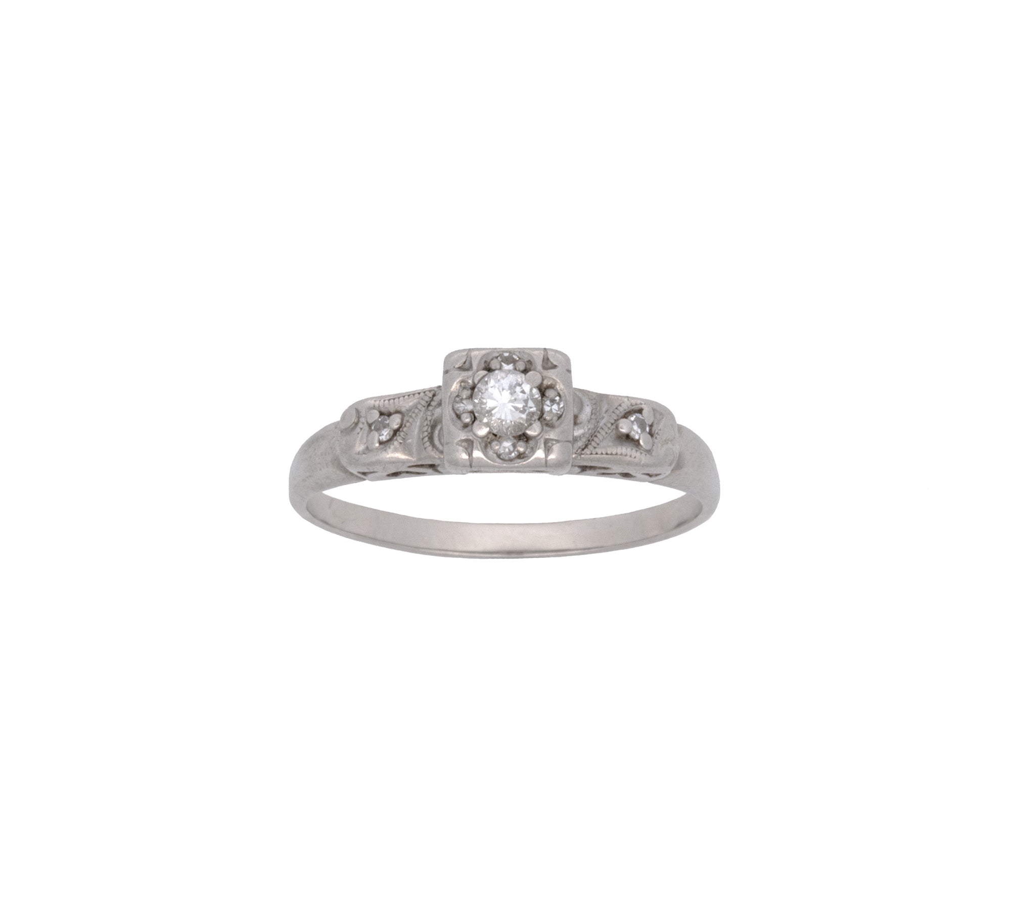 14K White Gold Art Deco Diamond Engagement Ring