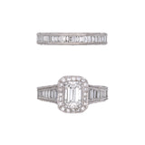 18K White Gold Emerald Cut Diamond Ring And Wedding Band Set