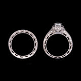 18K White Gold Emerald Cut Diamond Ring And Wedding Band Set