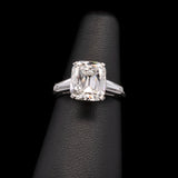 Platinum Art Deco Cushion Cut Diamond Ring With Tapered Baguette Diamonds