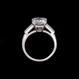 Platinum Art Deco Cushion Cut Diamond Ring With Tapered Baguette Diamonds