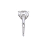 Platinum Art Deco Cushion Cut Diamond Ring With Tapered Baguette Diamonds