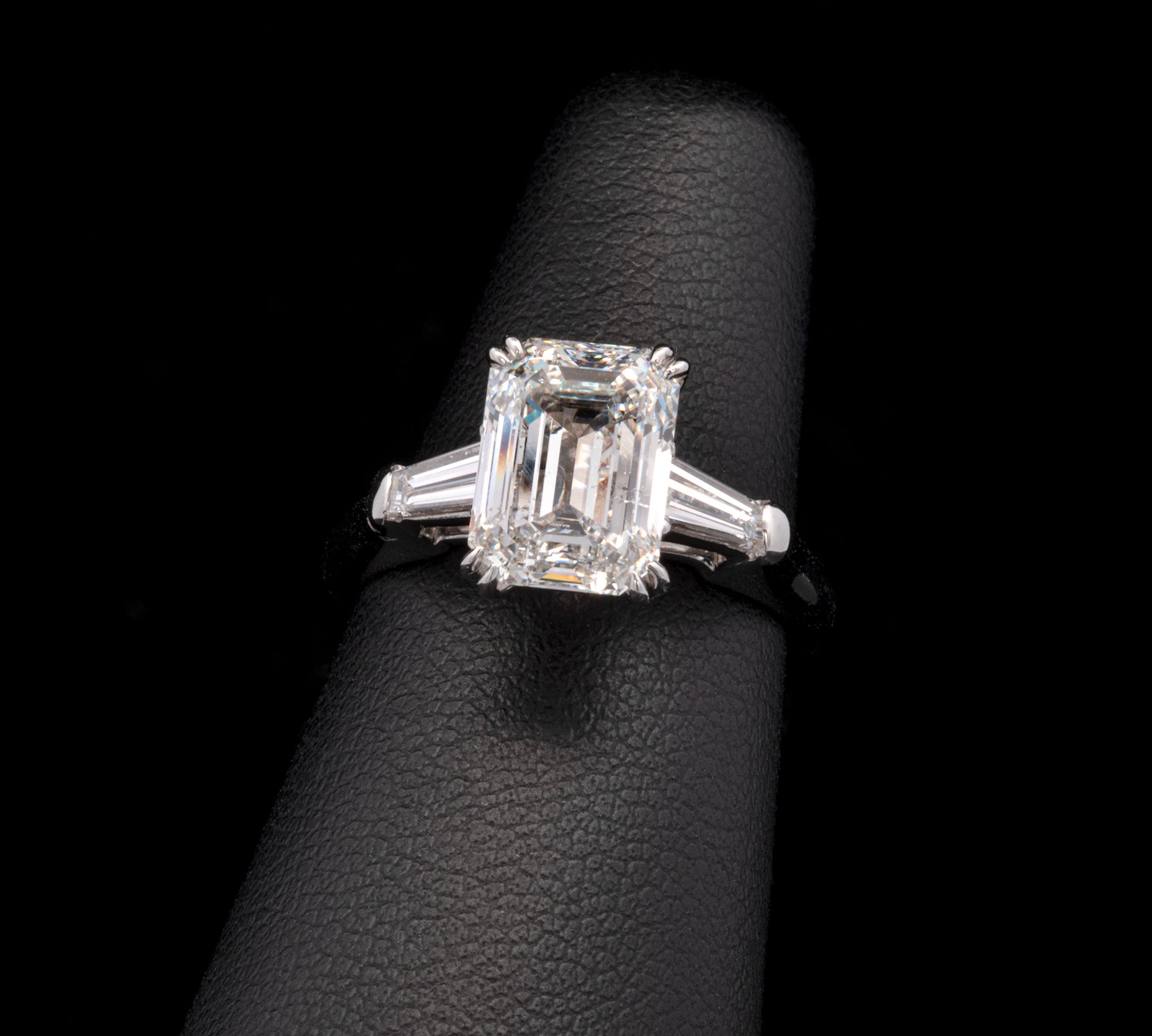 Platinum 3.02ctw Emerald Cut Diamond Engagement Ring With Tapered Baguettes