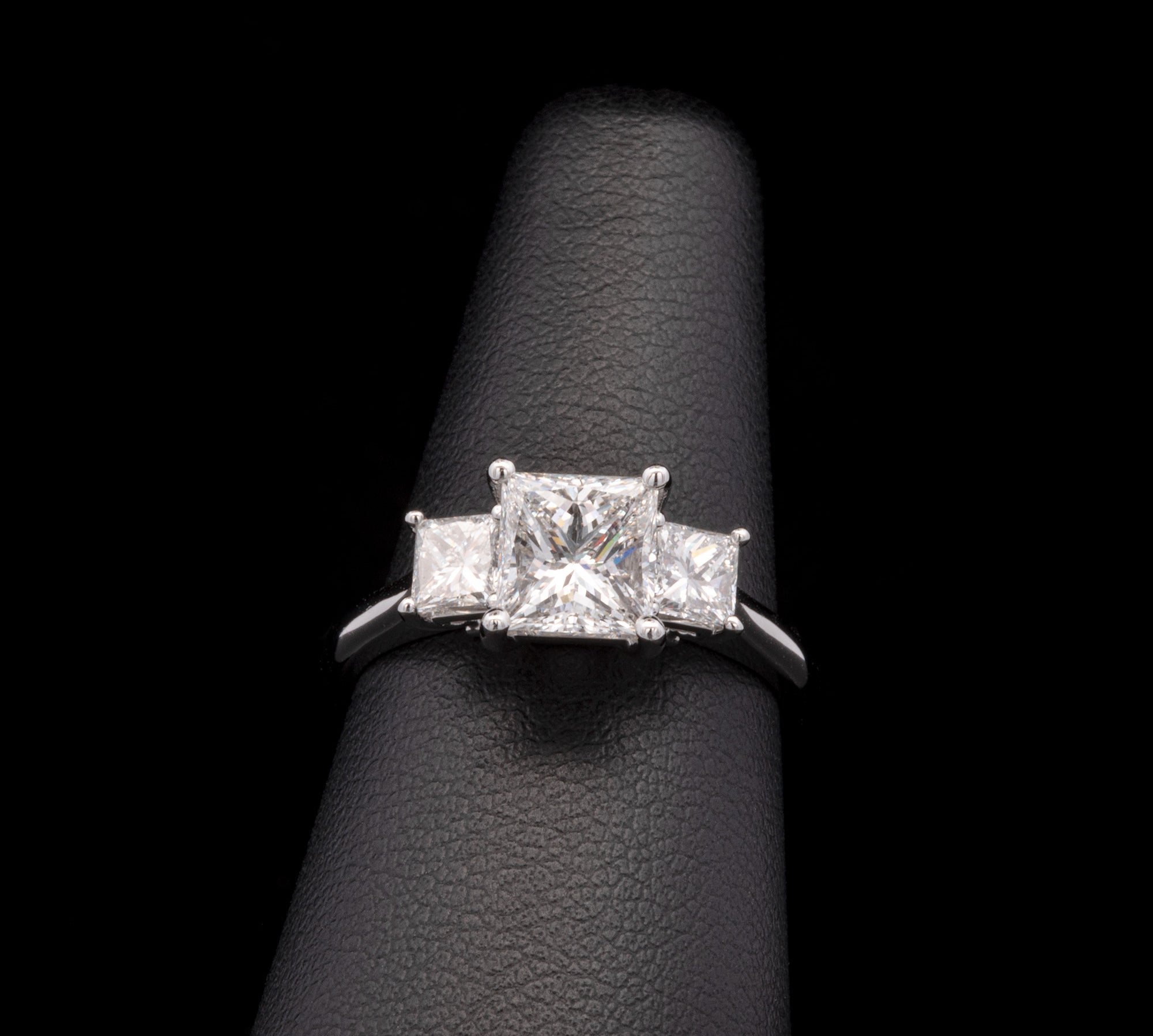 Platinum Three Stone 2.11ctw Princess Cut Diamond Engagement Ring