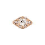 18K Yellow Gold Diamond Chased Milgrain Open Work Hexagon Engagement Ring