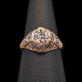 18K Yellow Gold Diamond Chased Milgrain Open Work Hexagon Engagement Ring