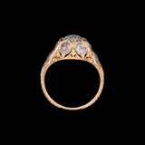 18K Yellow Gold Diamond Chased Milgrain Open Work Hexagon Engagement Ring