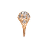 18K Yellow Gold Diamond Chased Milgrain Open Work Hexagon Engagement Ring