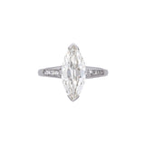Platinum Marquise Diamond Ring With Channel Set French Cut Accent Diamonds, Circa 1950