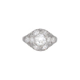Platinum Diamond Chased Milgrain Openwork Hexagon Top Engagement Ring