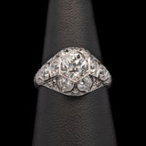 Platinum Diamond Chased Milgrain Openwork Hexagon Top Engagement Ring