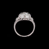 Platinum Diamond Chased Milgrain Openwork Hexagon Top Engagement Ring