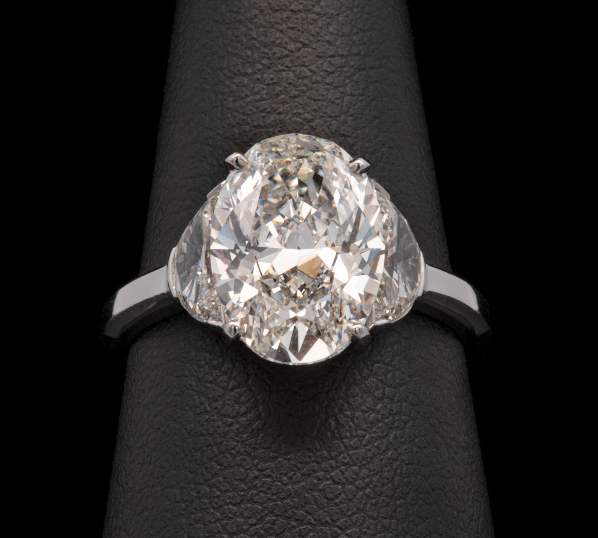 Platinum Oval Diamond "Cerro" Ring With Half Moon Side Diamonds