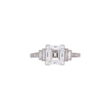 Platinum Art Deco Chased Square Cut Diamond Ring