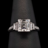 Platinum Art Deco Chased Square Cut Diamond Ring