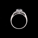 Platinum Art Deco Chased Square Cut Diamond Ring
