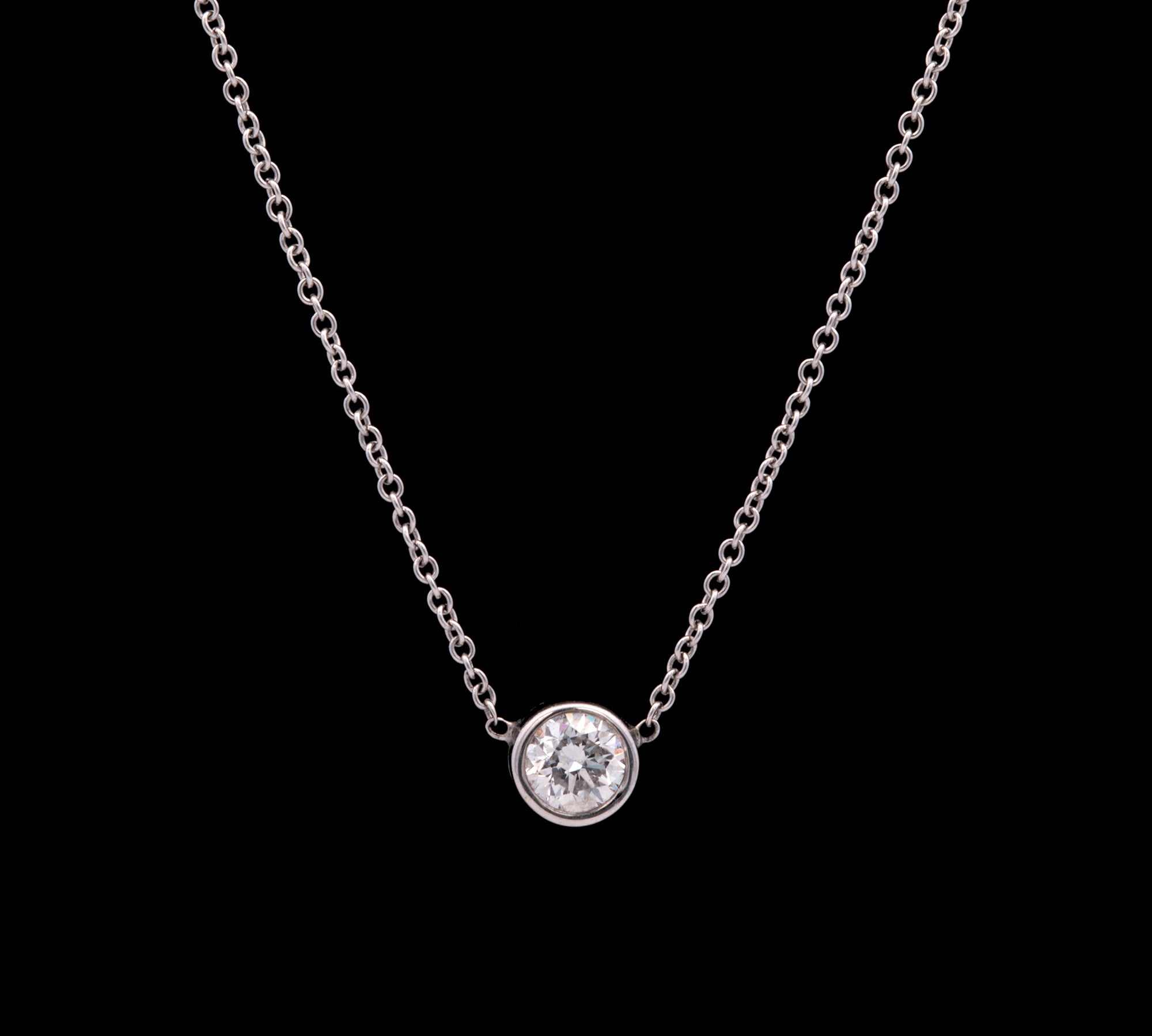 14K White Gold Bezel Set 0.40ctw Diamond Necklace, 16 Inches