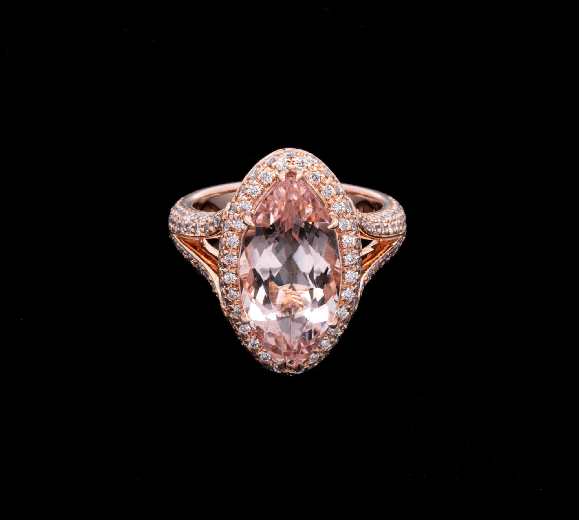 18K Rose Gold Morganite And Diamond Ring