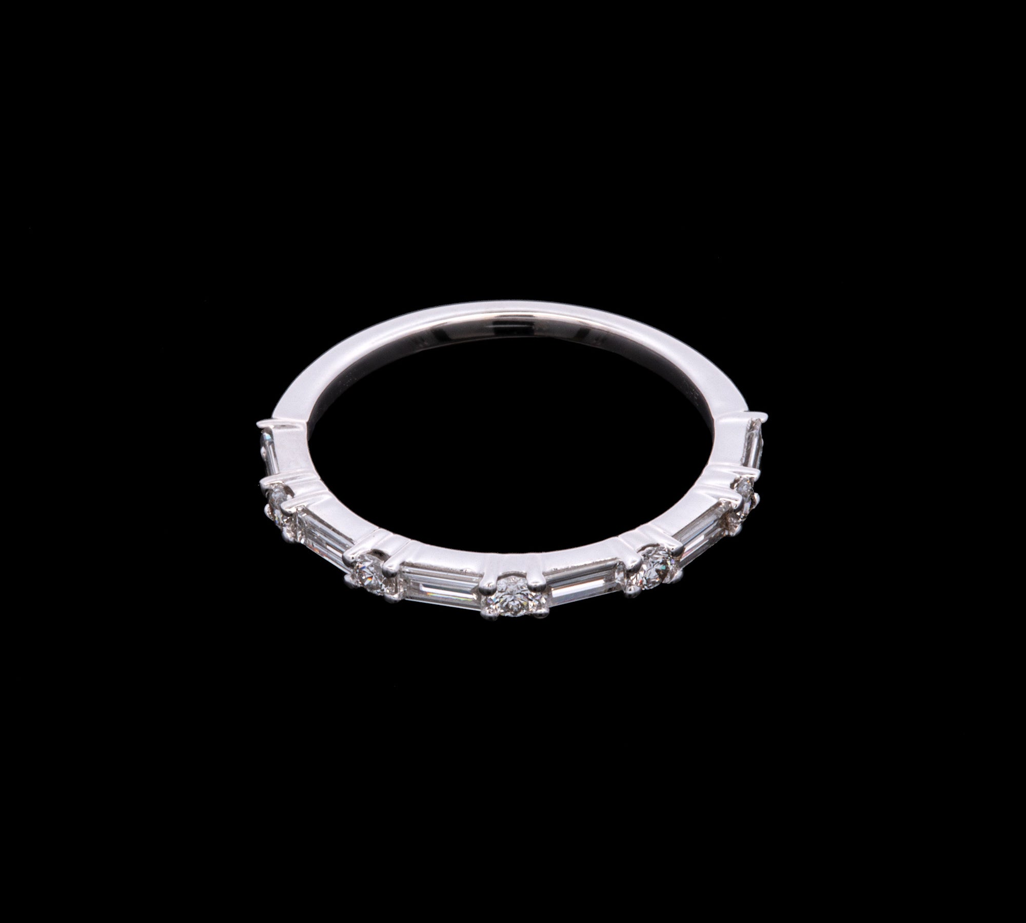 14K White Gold Round And Baguette Diamond Band