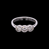 18K White Gold Bezel Set Three Stone 1.00ctw Diamond Ring
