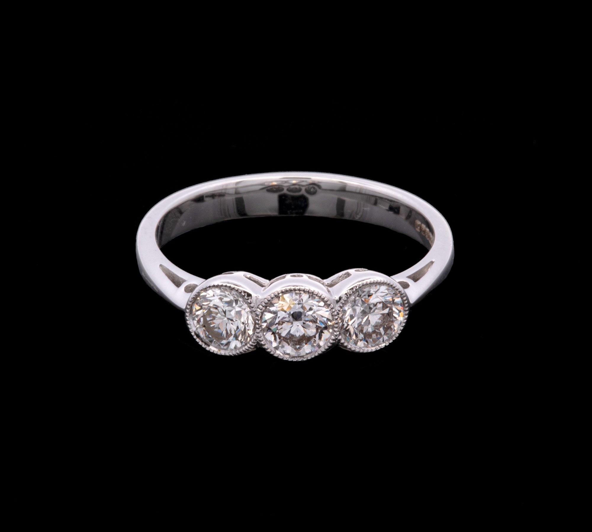 18K White Gold Bezel Set Three Stone 1.00ctw Diamond Ring