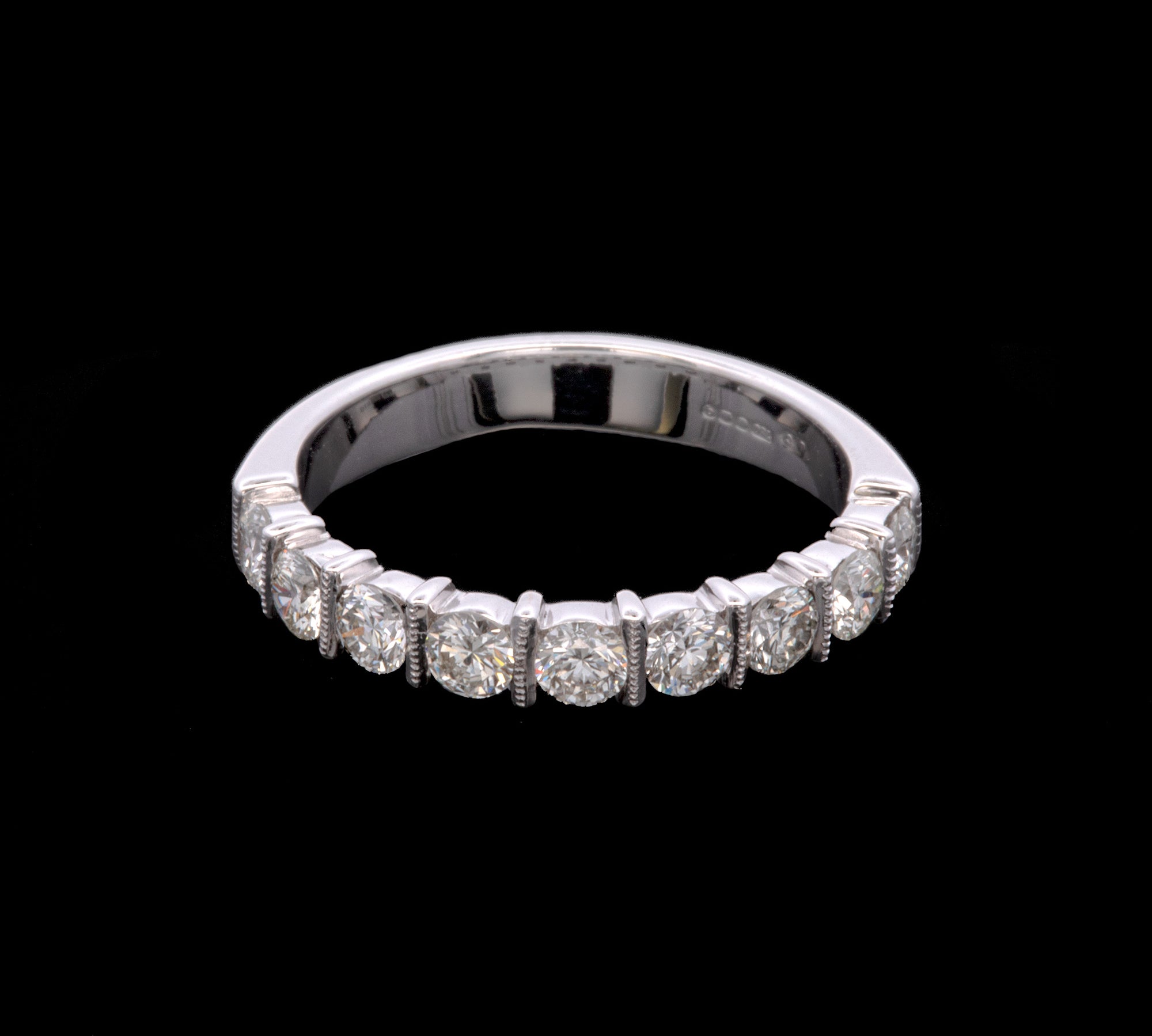 18K White Gold Nine Stone Bar Set Diamond Band