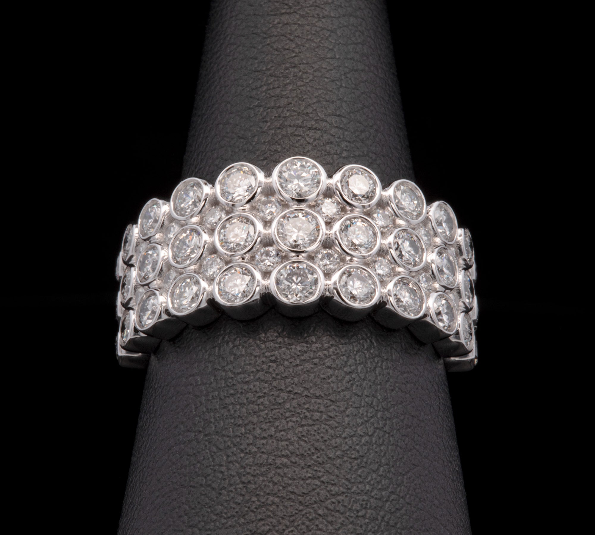 14K White Gold Three Row Bezel Set Diamond Band