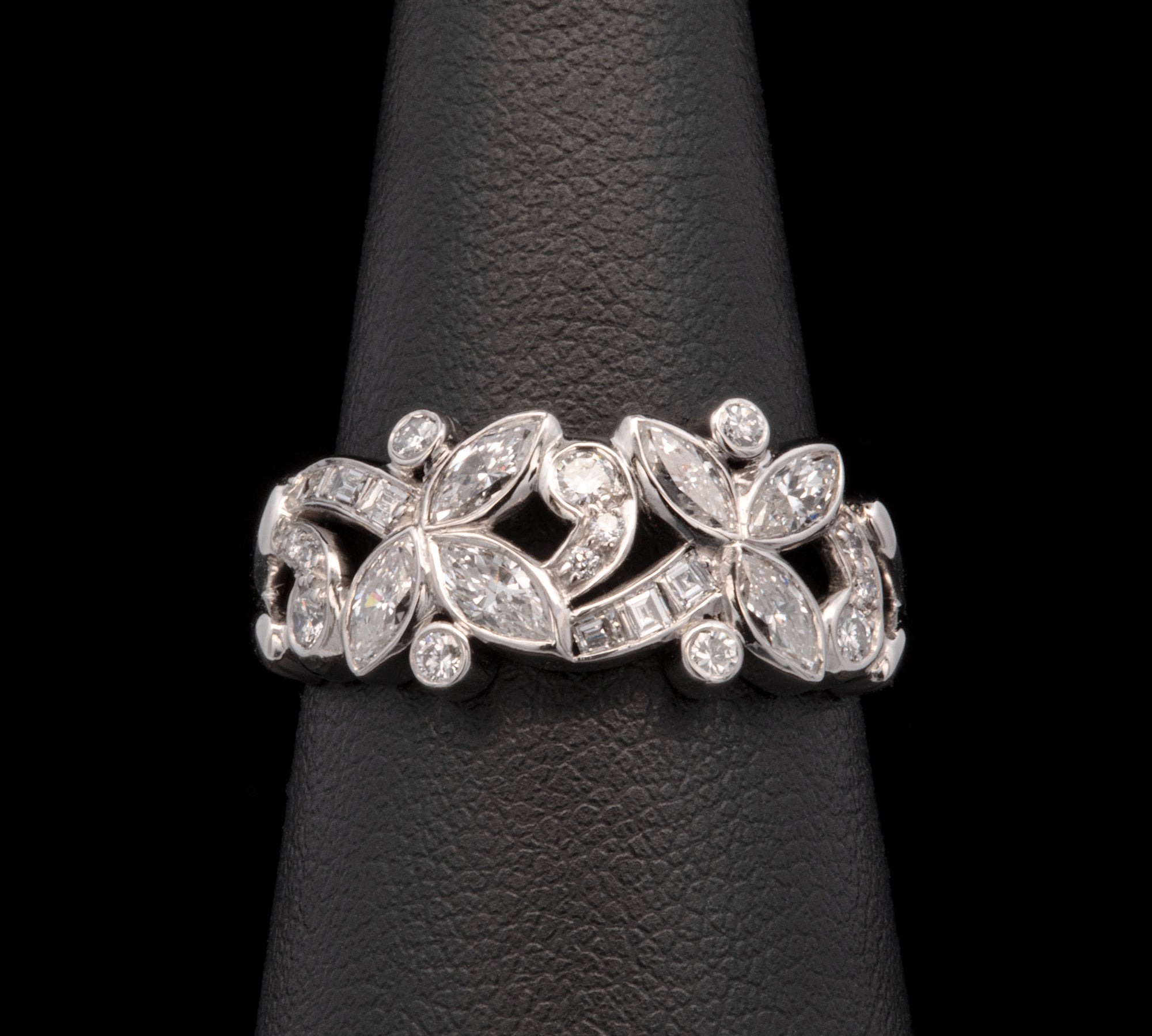 Platinum "Maurice Tishman" Diamond Bezel Set Floral Design Ring, Circa 1950