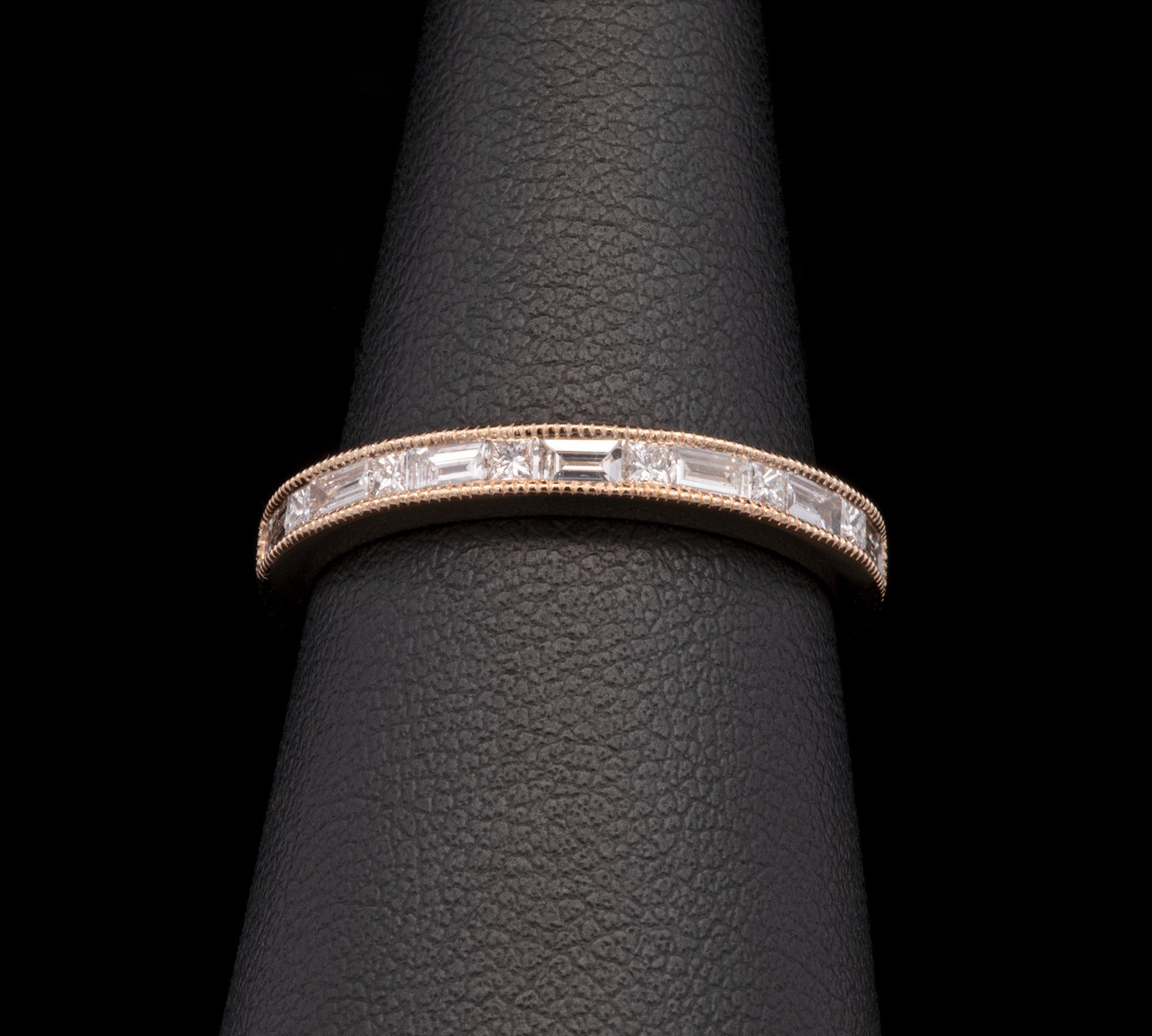 18K Yellow Gold Baguette And Princess Cut Diamond Band
