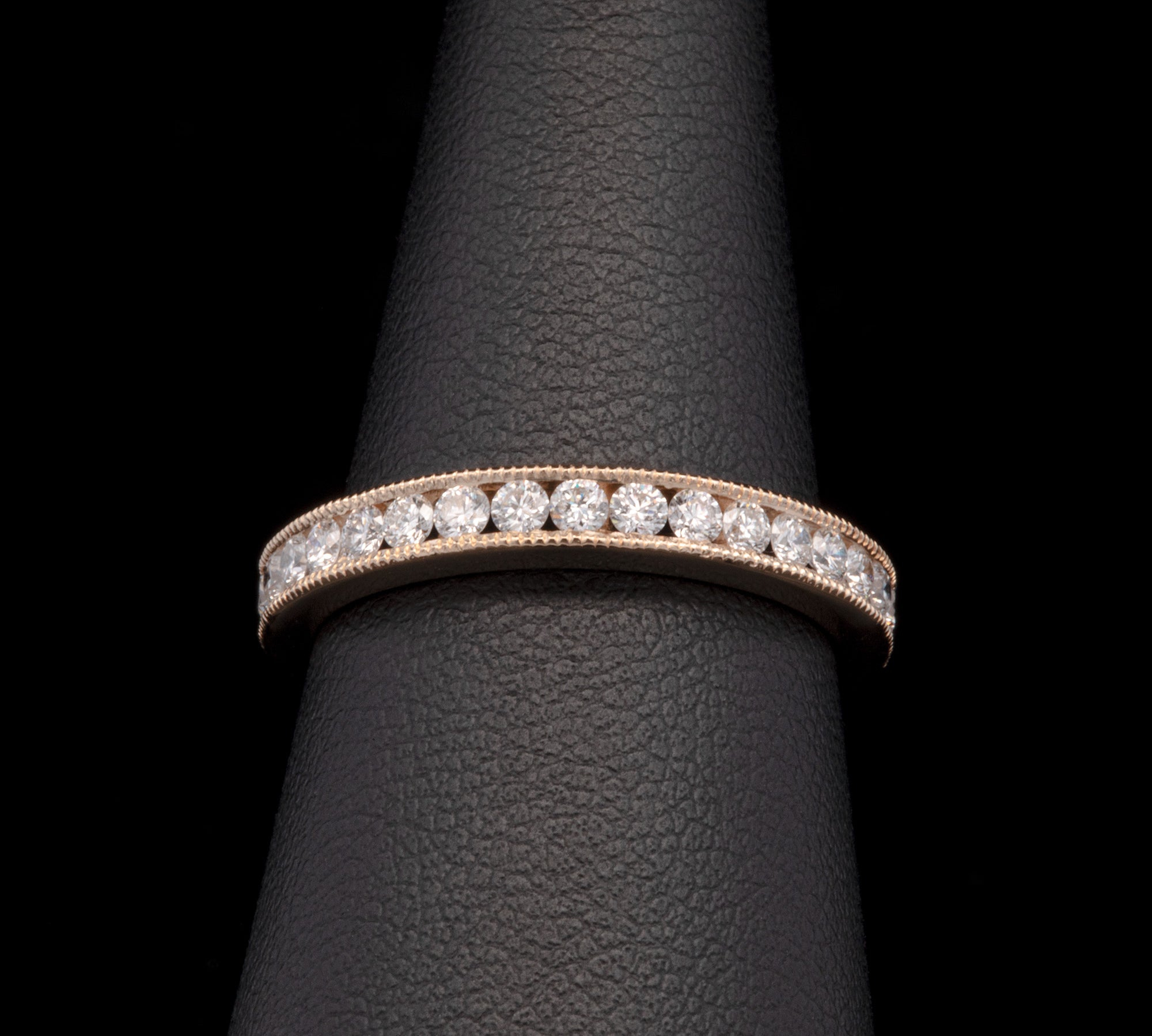 18K Yellow Gold 1.00ctw Diamond Half Eternity Band With Milgrain Edge