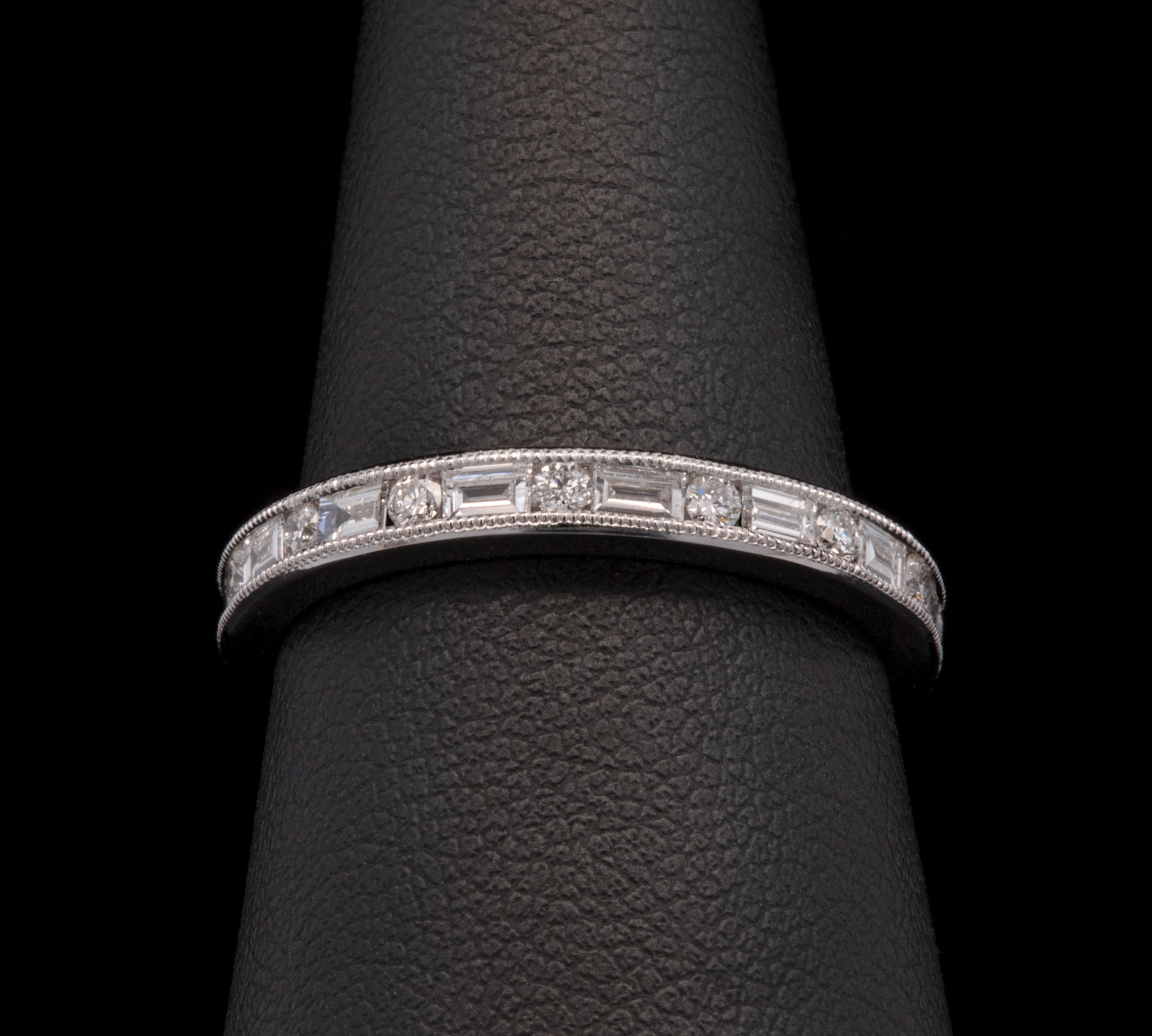 18K White Gold Baguette Cut And Round Brilliant Cut Diamond Half Eternity Band