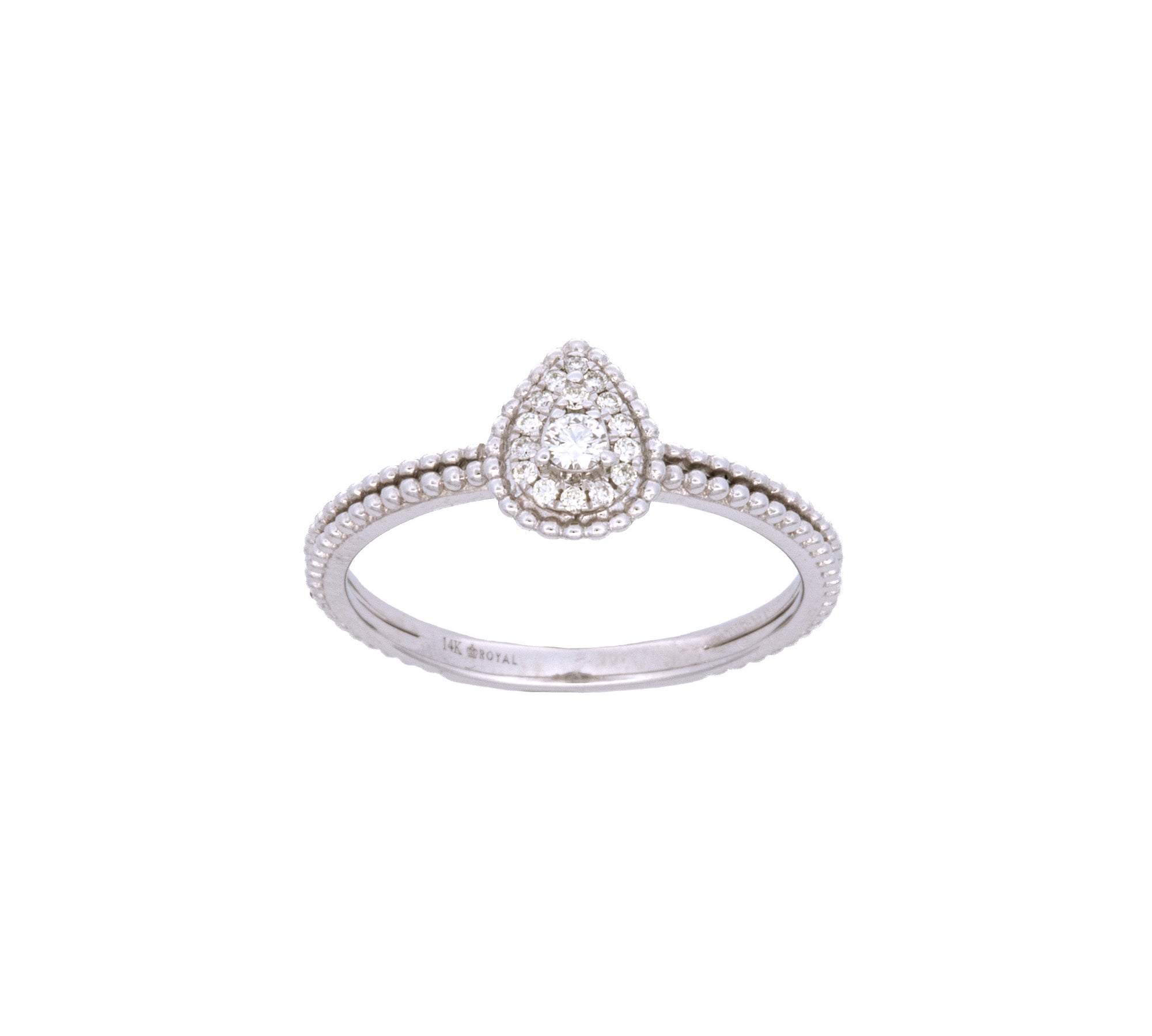 14K White Gold Tear Drop Diamond Ring