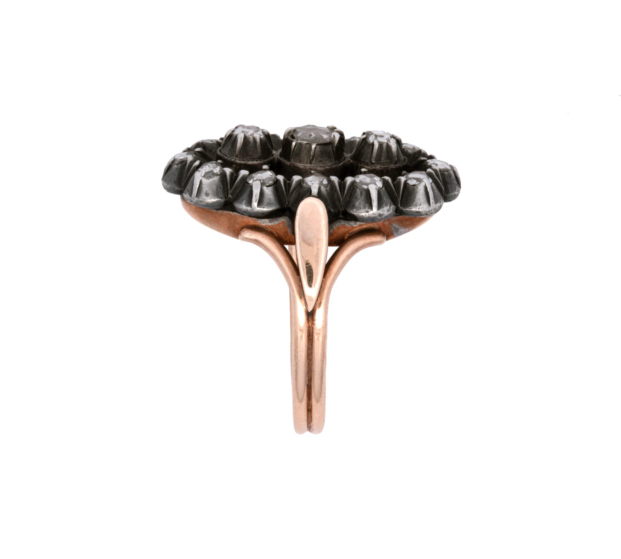 14K Yellow Gold And Oxidized Silver Rose Cut Diamond Ring
